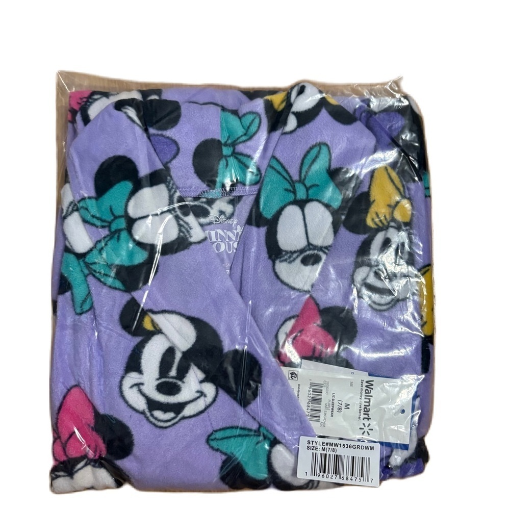 Disney Lavender Minnie Mouse Fleece Robe Bows NEW Medium 7/8 Purple